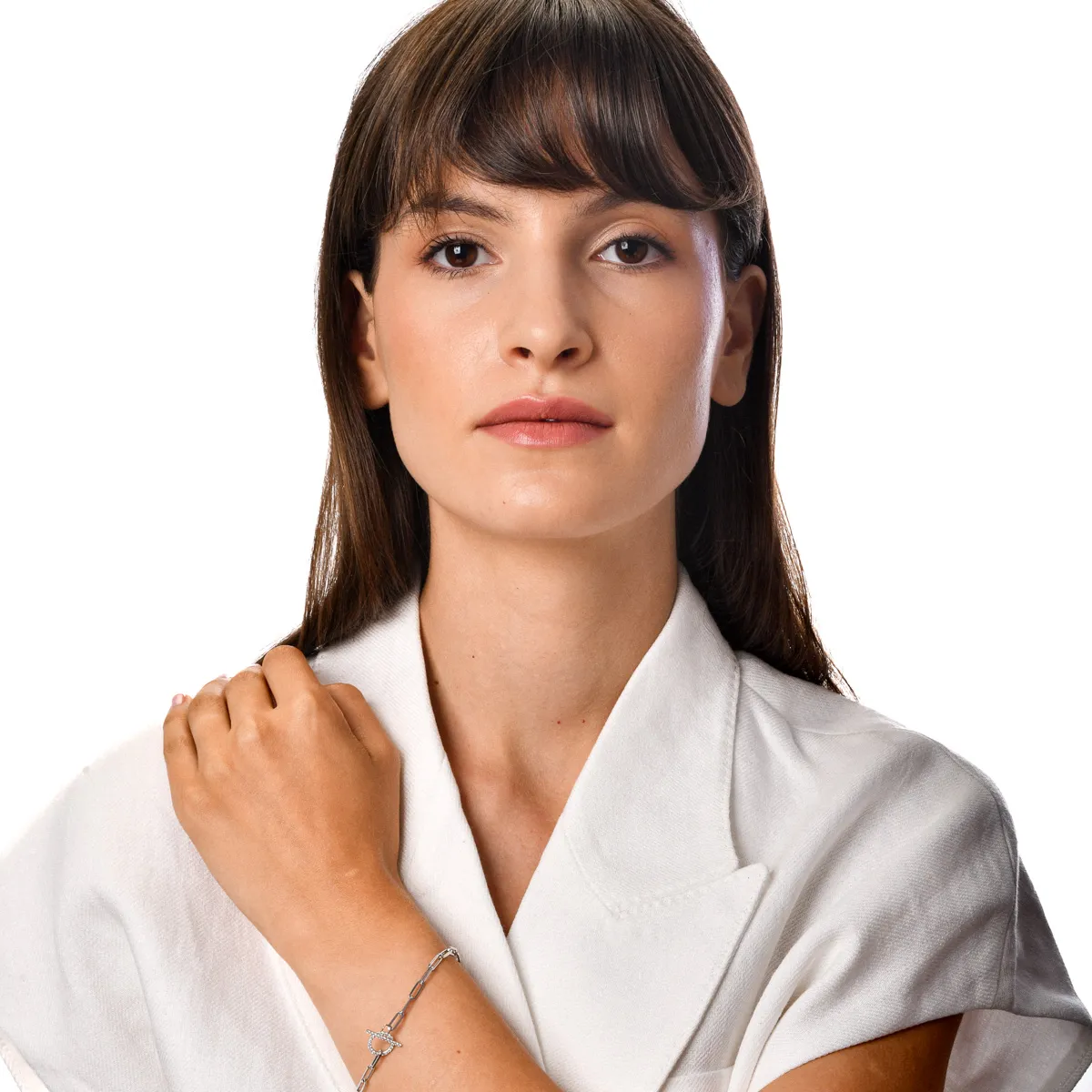 Bratara cu zale din aur alb cu diamante de 0.2ct