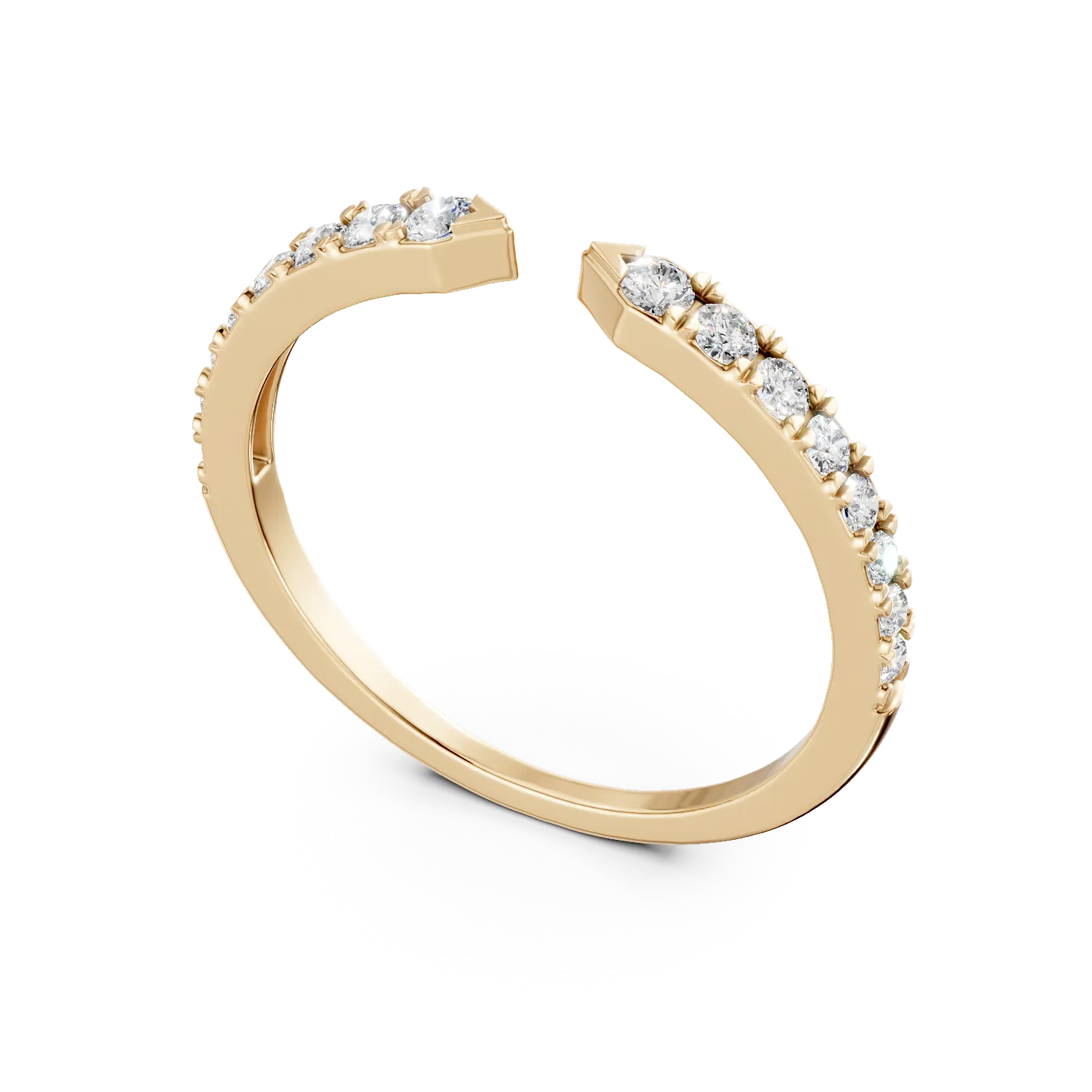 Nyitott sárga arany gyűrű 0.2ct gyémántokkal