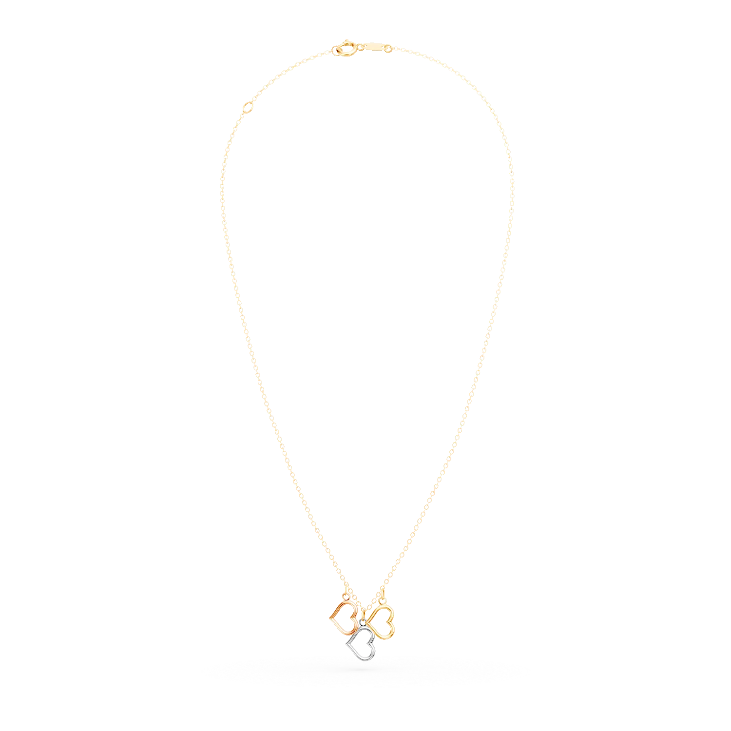 White-rose-yellow gold heart pendants necklace