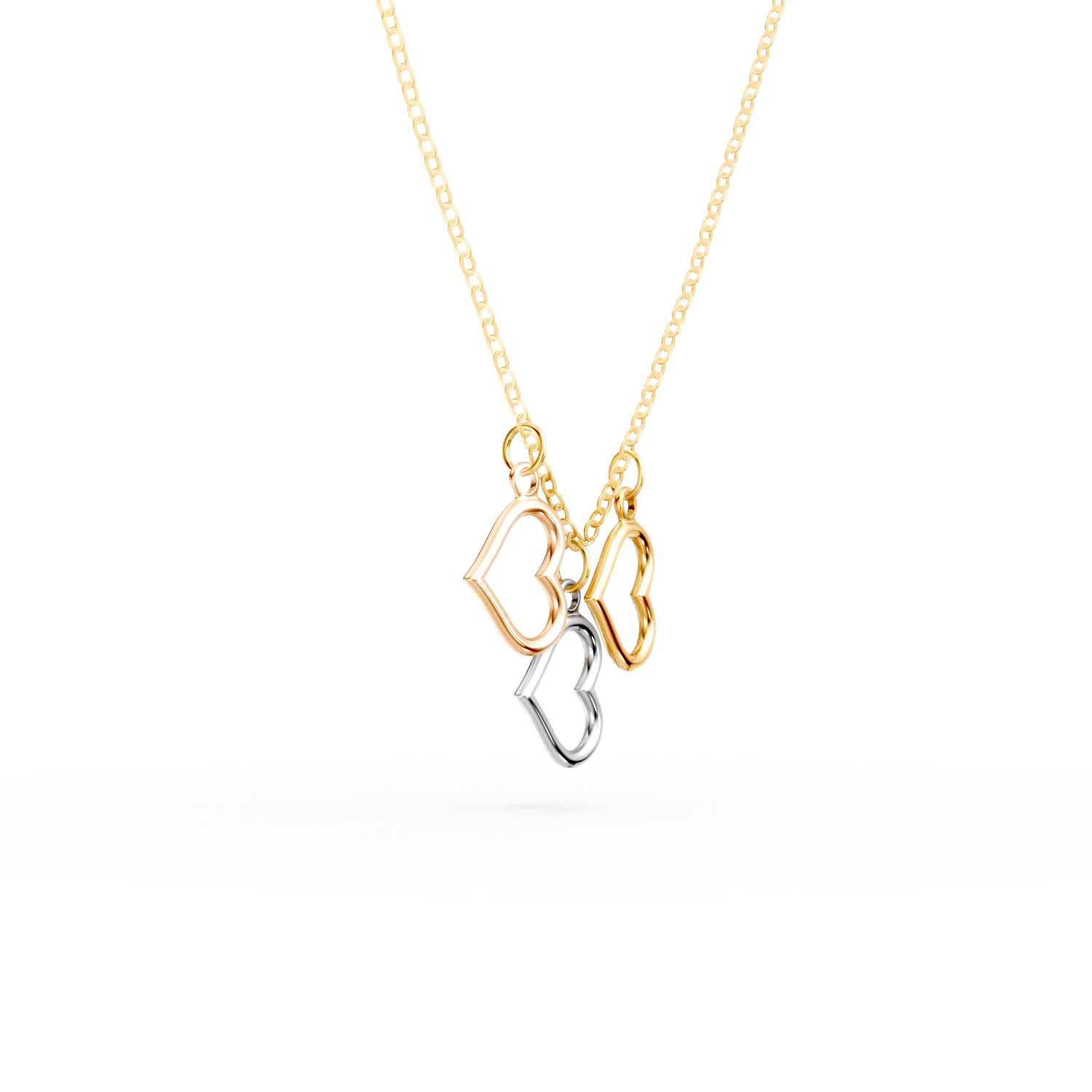 White-rose-yellow gold heart pendants necklace