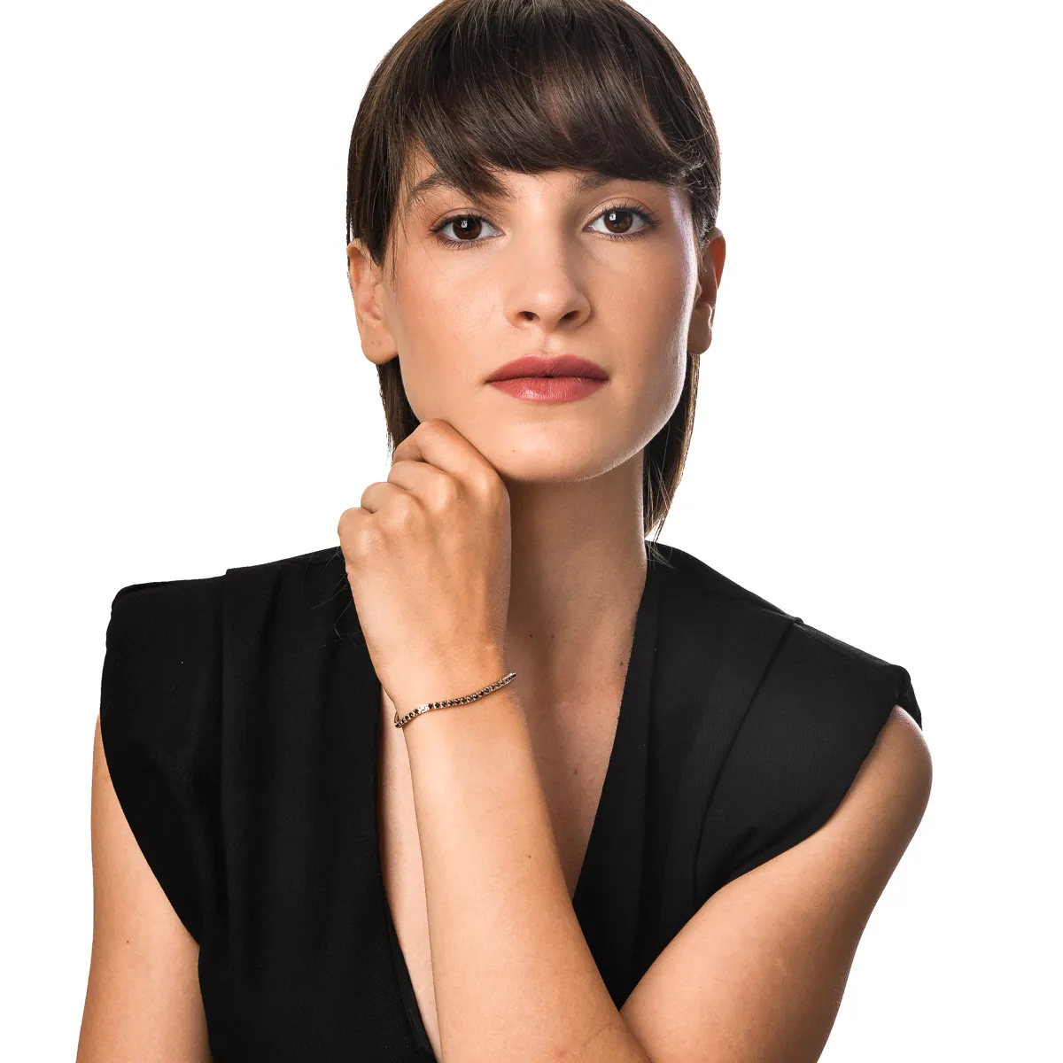 Bratara tennis din aur roz cu diamante negre de 2ct