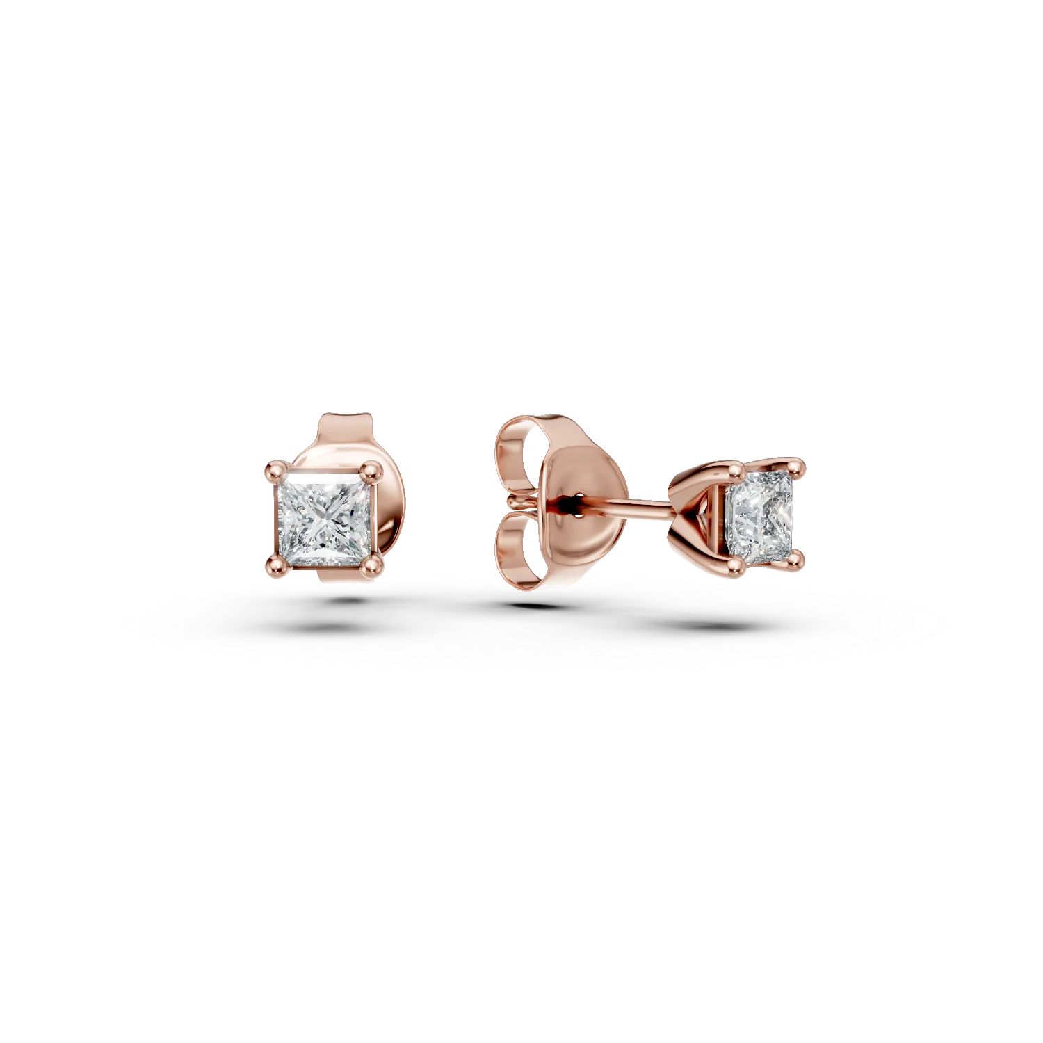 Teilor Cercei stud din aur roz cu diamante princess de 0.2ct
