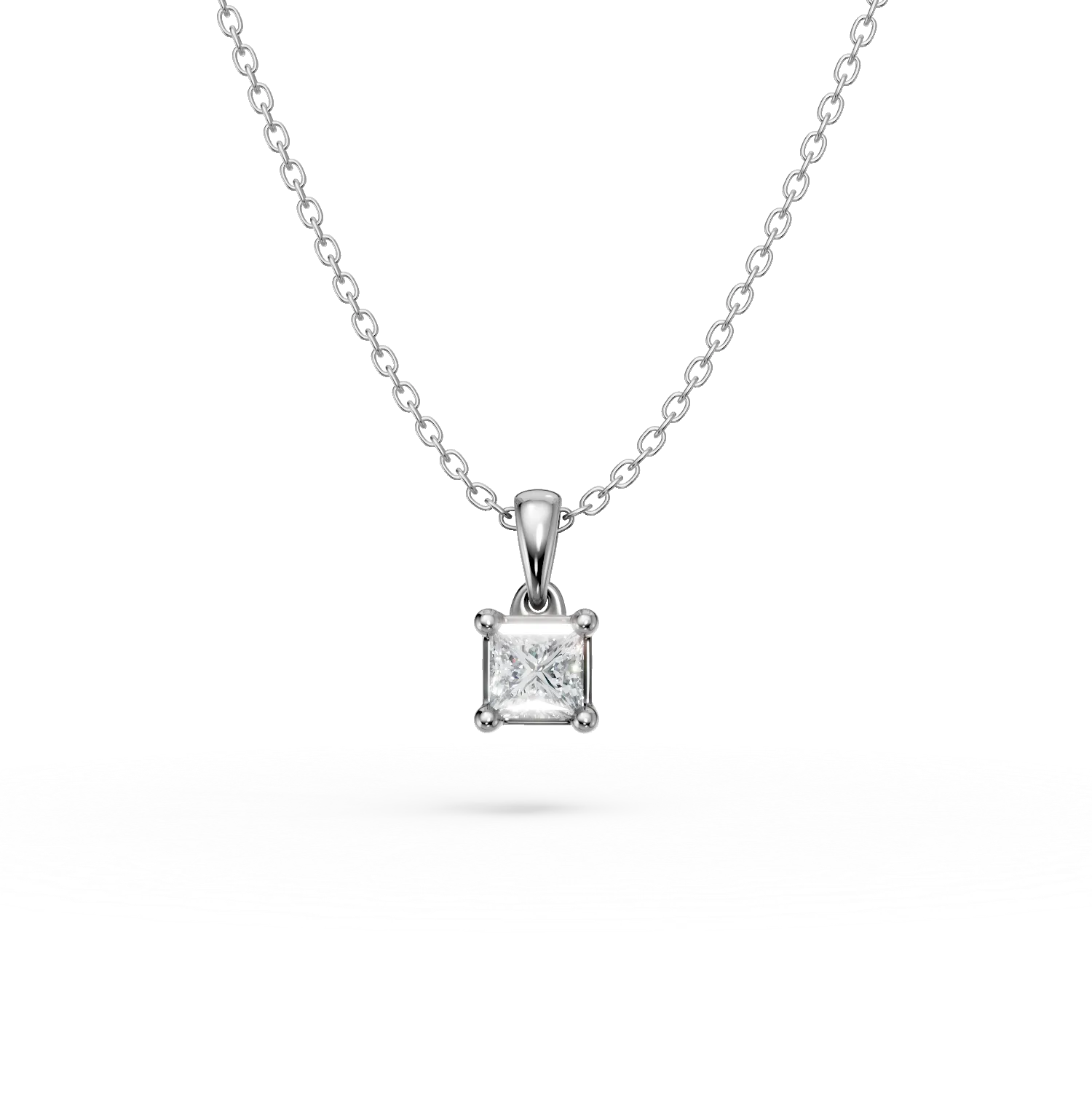 Teilor Lant cu pandantiv din aur alb cu diamant princess solitaire de 0.1ct