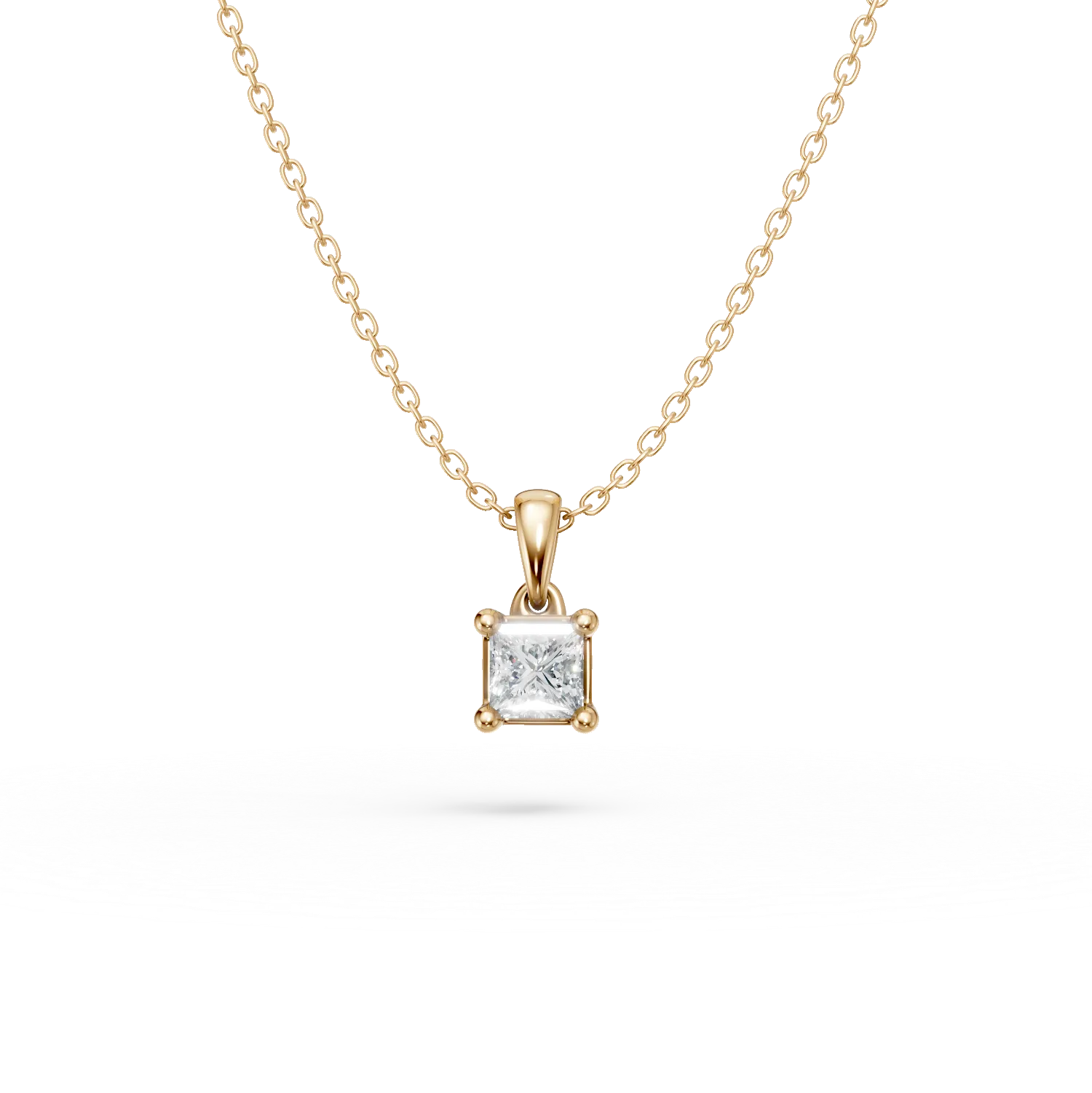 Lant cu pandantiv din aur galben cu diamant princess solitaire de 0.1ct