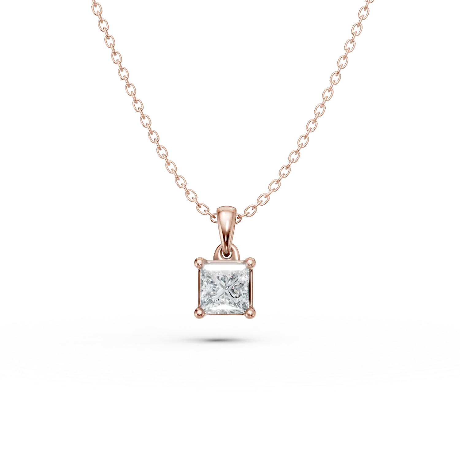 Lant cu pandantiv din aur roz cu diamant princess solitaire de 0.3ct