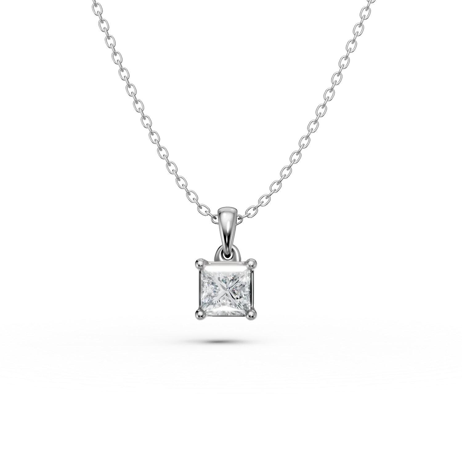 Teilor Lant cu pandantiv din aur alb cu diamant princess solitaire de 0.3ct