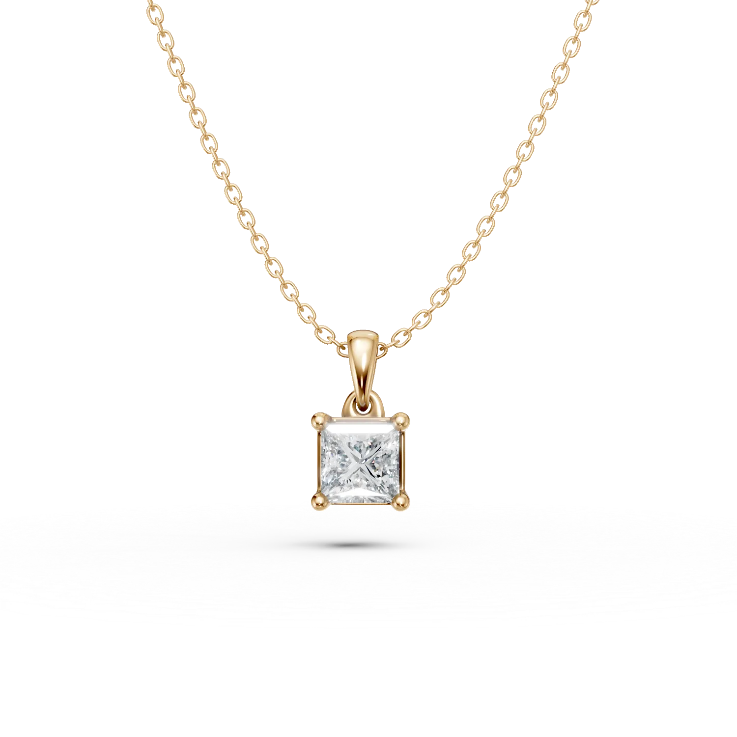Lant cu pandantiv din aur galben cu diamant princess solitaire de 0.3ct