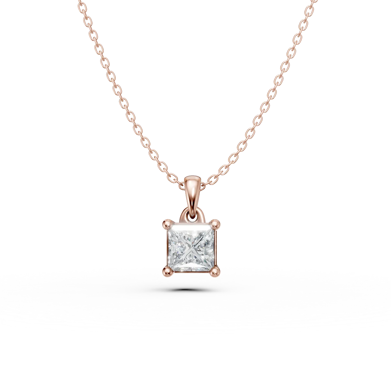 Teilor Lant cu pandantiv din aur roz cu diamant princess solitaire de 0.4ct