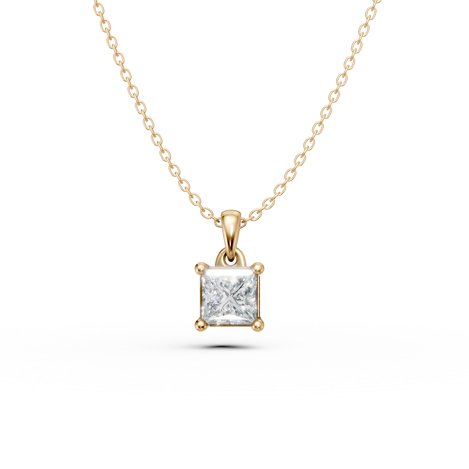 Lant cu pandantiv din aur galben cu diamant princess solitaire de 0.4ct