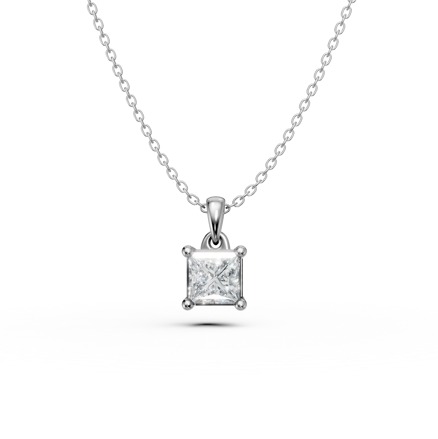 Lant cu pandantiv din aur alb cu diamant princess solitaire de 0.3ct
