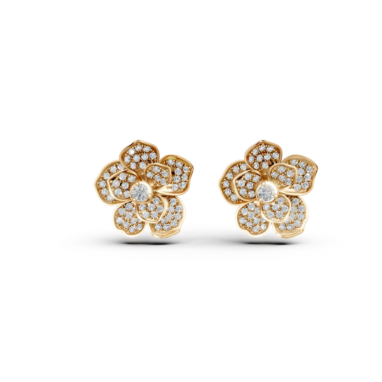 Cercei floare din aur galben cu diamante de 0.3ct