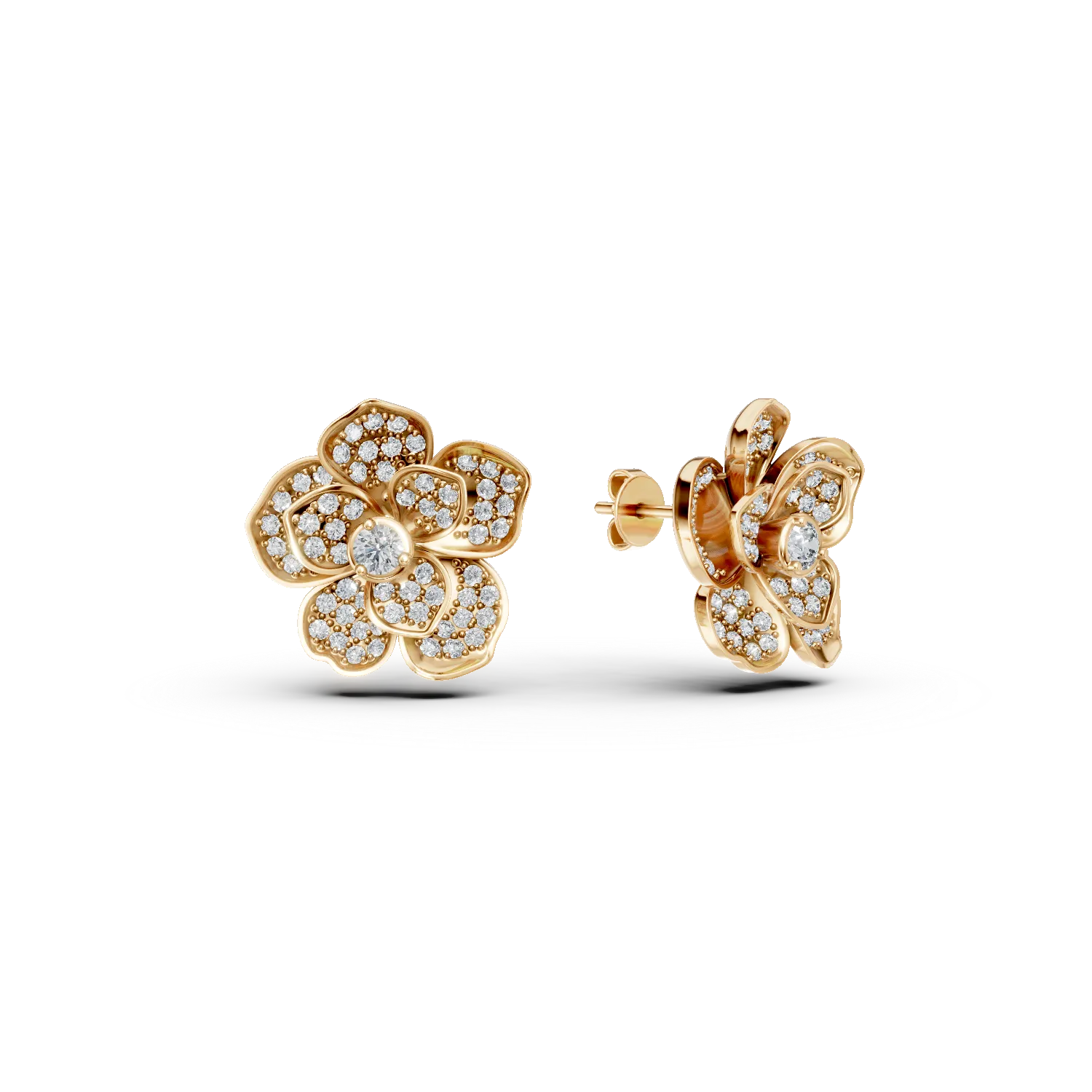 Cercei floare din aur galben cu diamante de 0.3ct