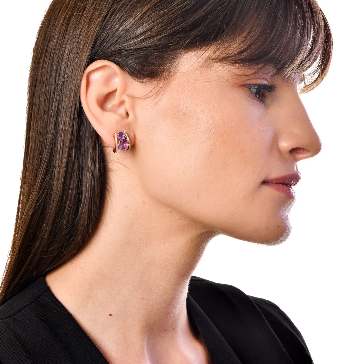 Rose gold geometric earrings with 3.06ct amethysts and 0.2ct diamonds