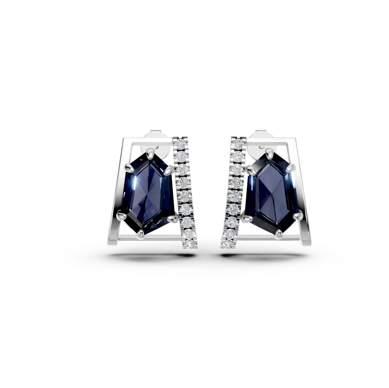 Cercei geometrici din aur alb cu topaze london blue de 4.06ct si diamante de 0.2ct-191267