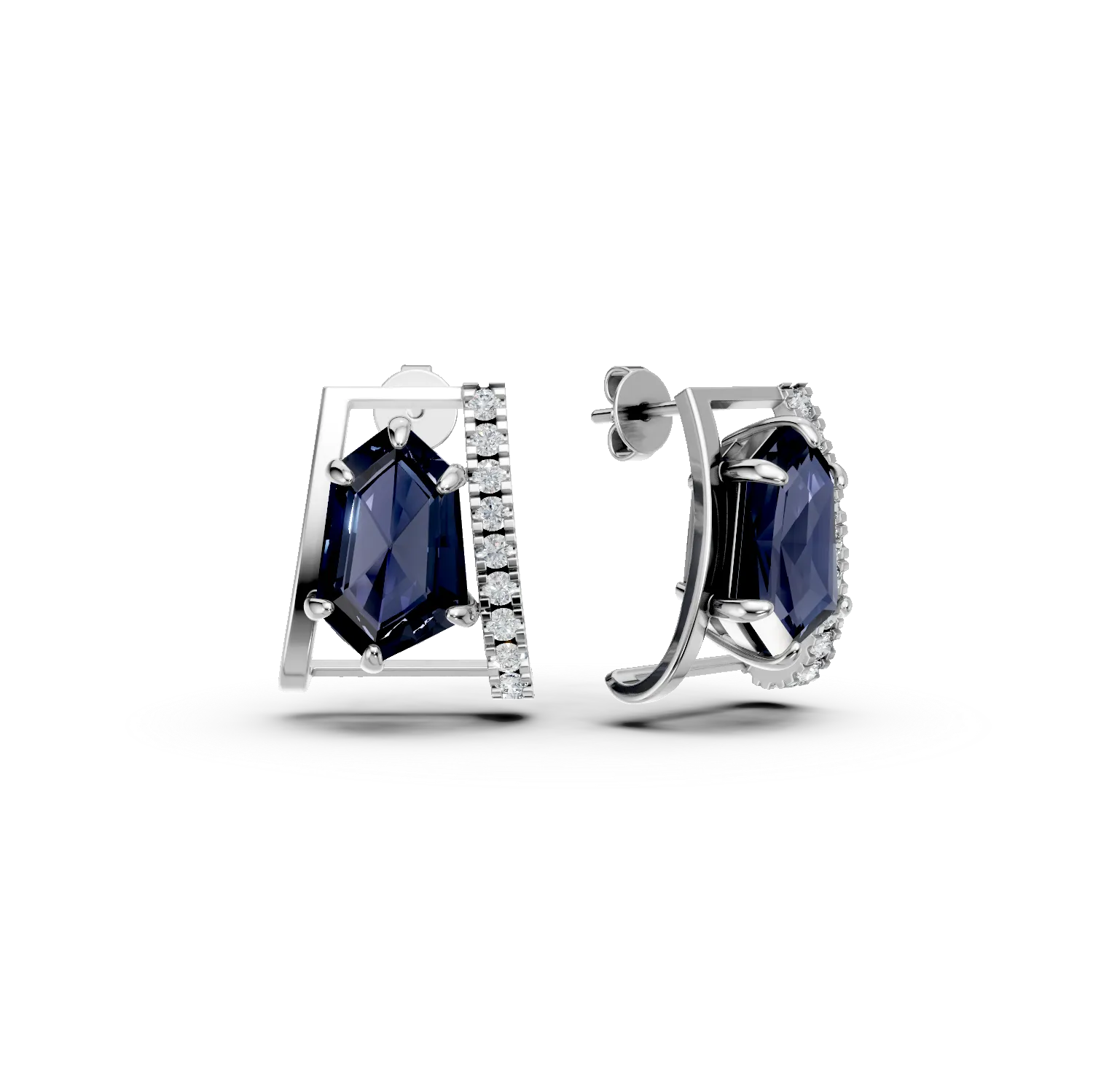 Cercei geometrici din aur alb cu topaze london blue hexagonale de 4.06ct si diamante de 0.2ct