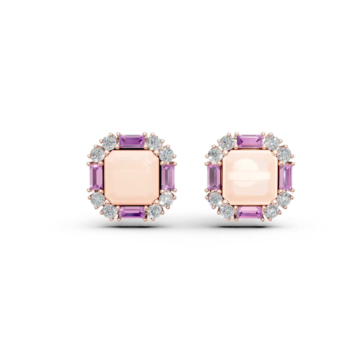 Cercei geometrici din aur roz cu pietre pretioase si semipretioase de 5.7ct