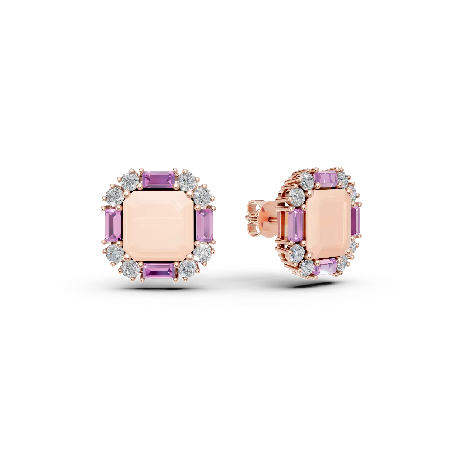 Cercei geometrici din aur roz cu pietre pretioase si semipretioase de 5.7ct