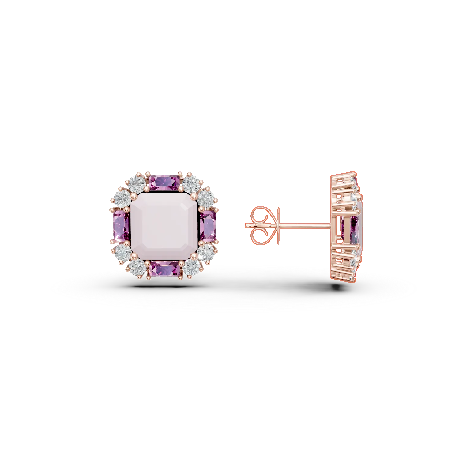 Cercei geometrici din aur roz cu pietre pretioase si semipretioase de 5.7ct