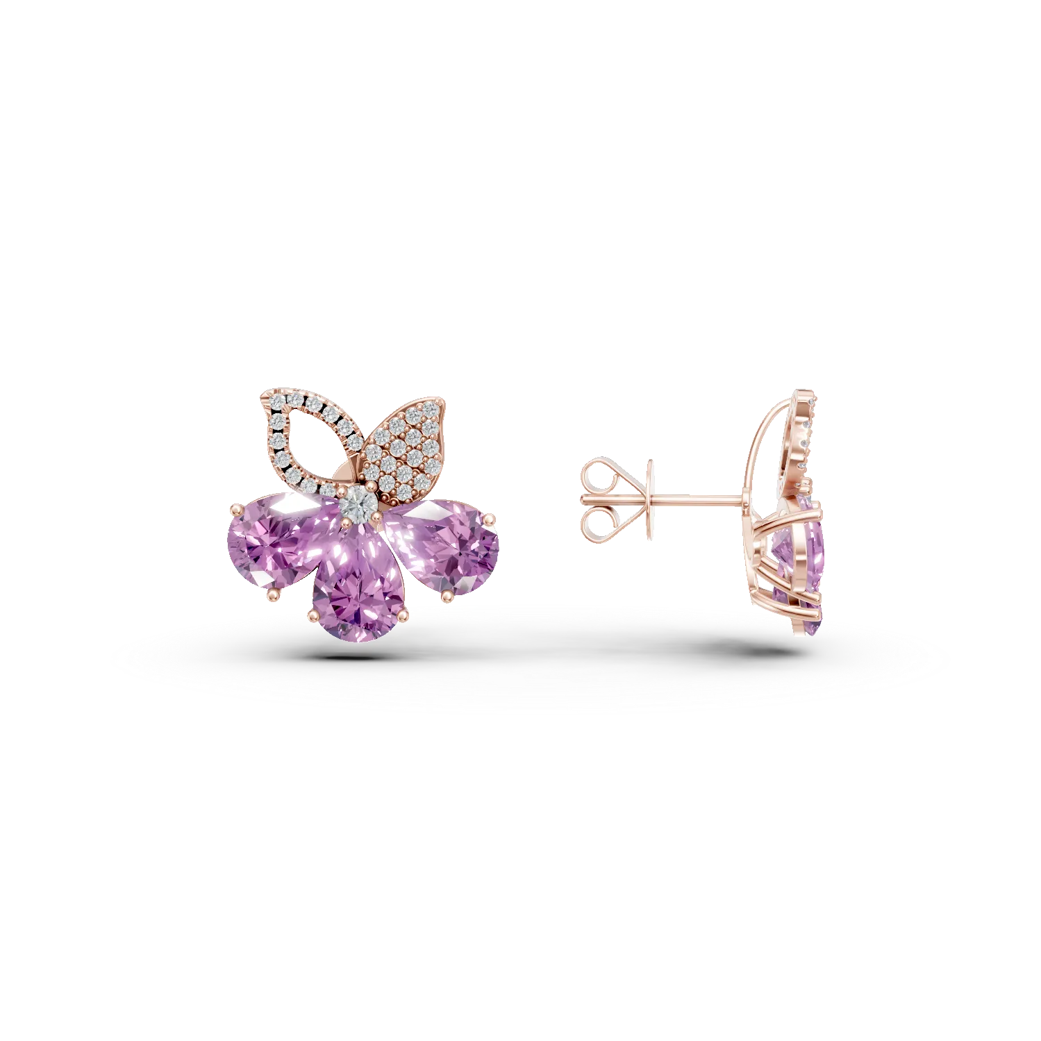 Обеци с цветя от розово злато с 5.9кт аметисти и 0.4кт диаманти