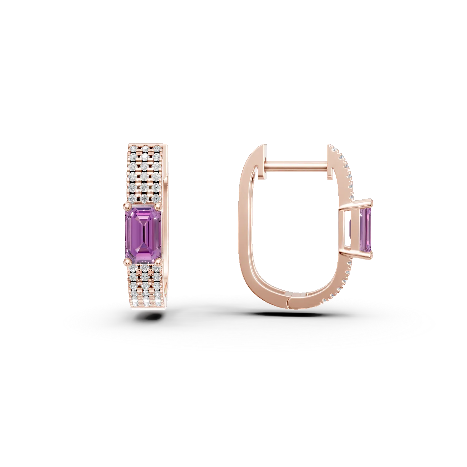 Rózsarany fülbevaló 0.5ct rózsaszín zafírral és 0.1ct gyémánttal