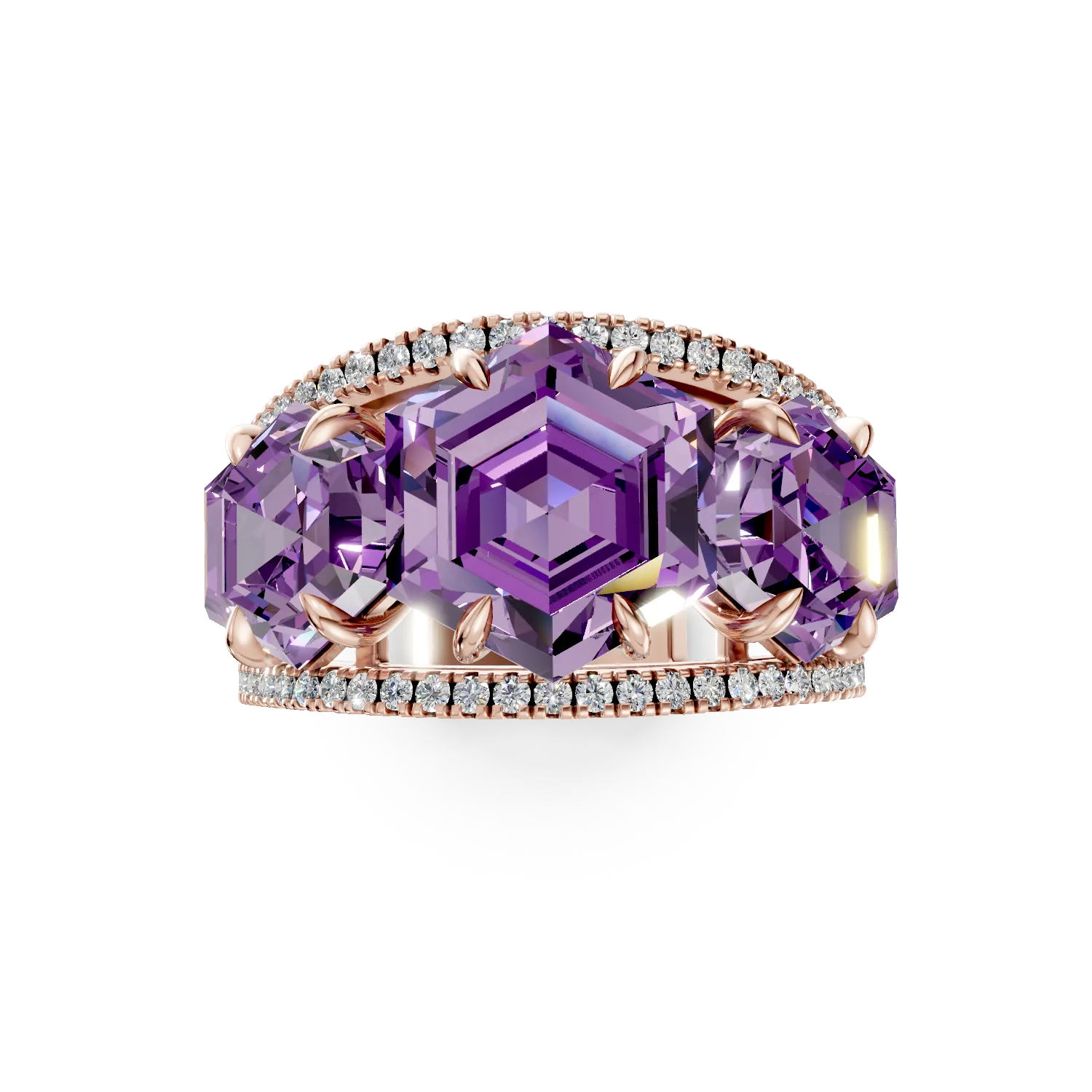 Rose gold geometric ring with 4.4ct amethysts and 0.3ct diamonds