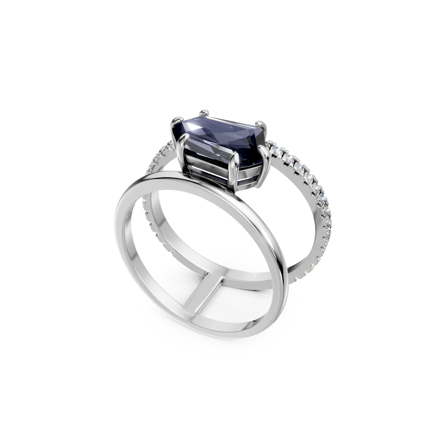 White gold geometric ring with 2.1ct london blue topaz and 0.3ct diamonds