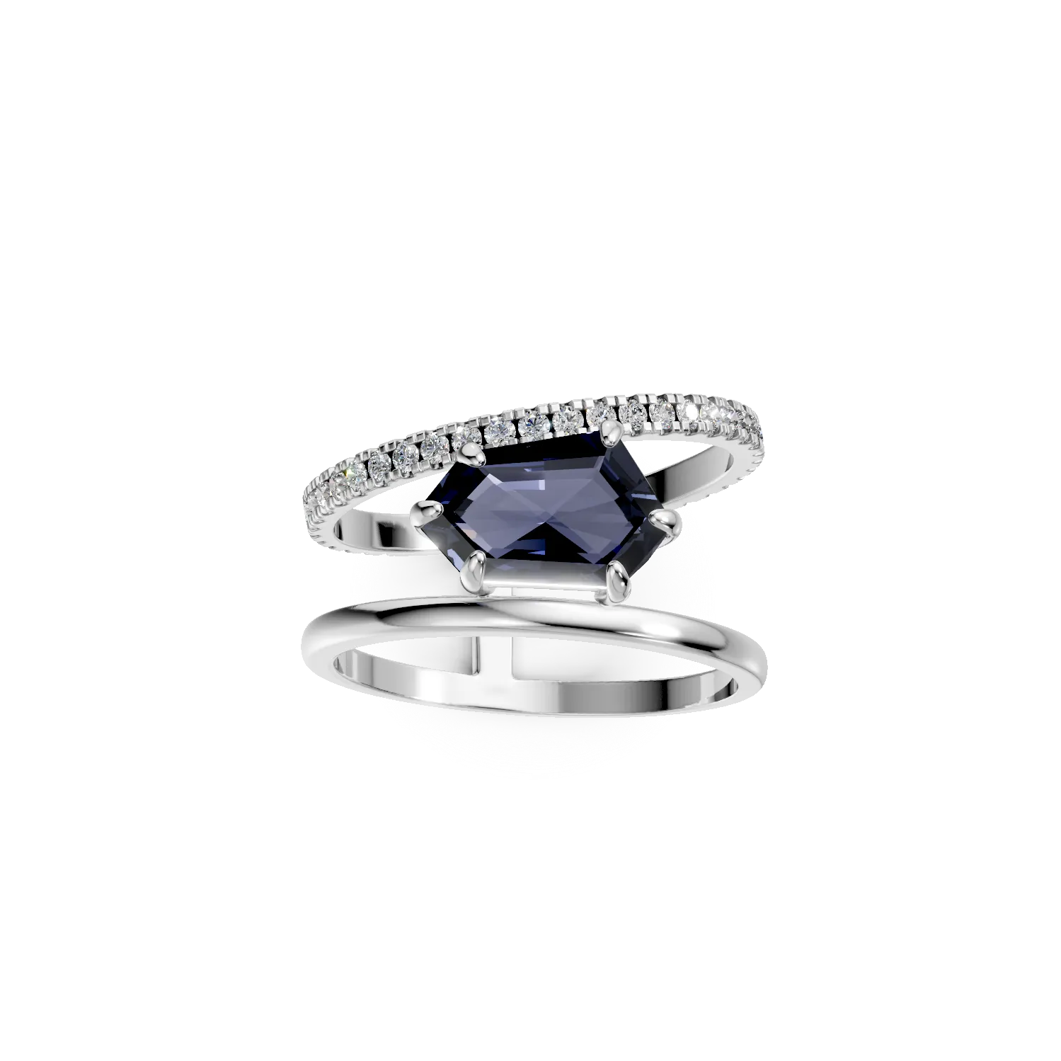 White gold geometric ring with 2.1ct london blue topaz and 0.3ct diamonds