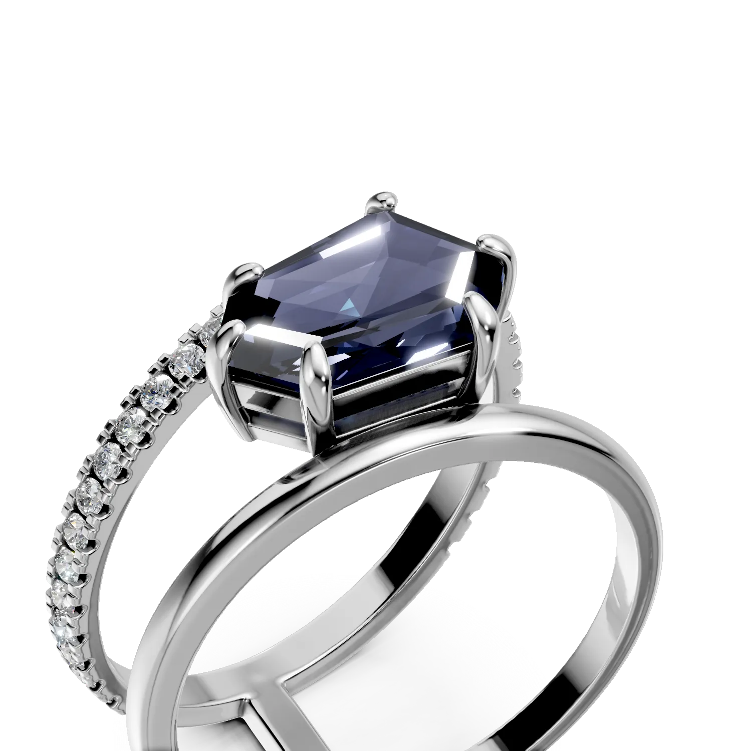 White gold geometric ring with 2.1ct london blue topaz and 0.3ct diamonds
