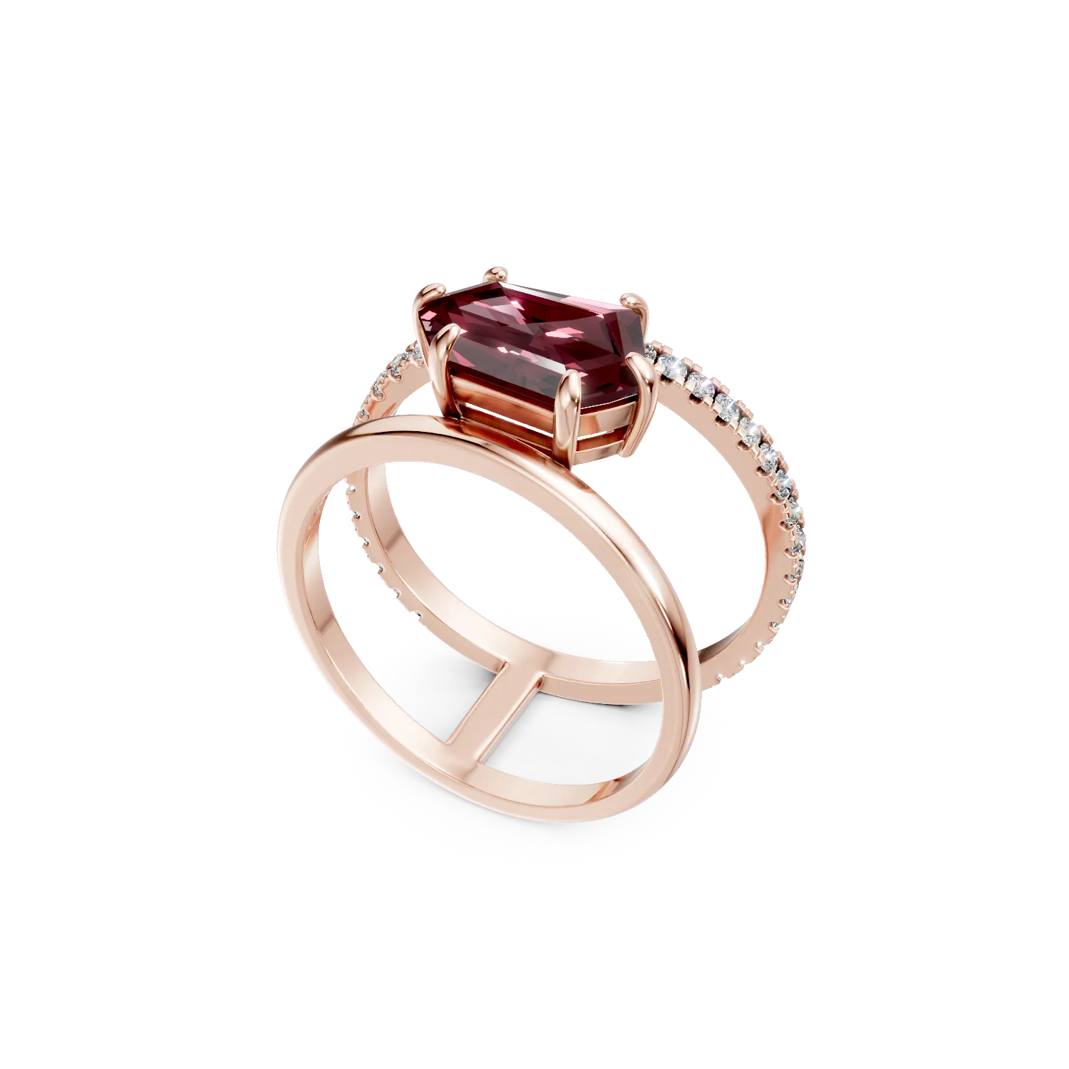 Rose gold geometric ring with 2.4ct garnet and 0.3ct diamonds