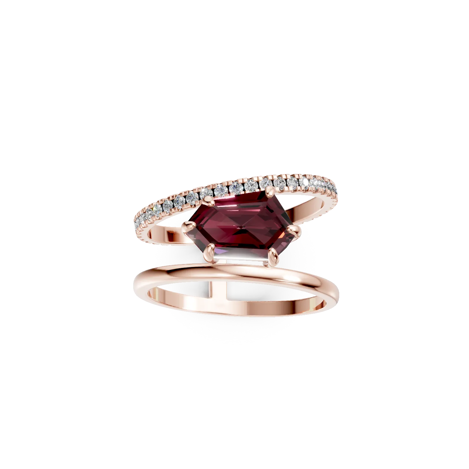 Rose gold geometric ring with 2.4ct garnet and 0.3ct diamonds