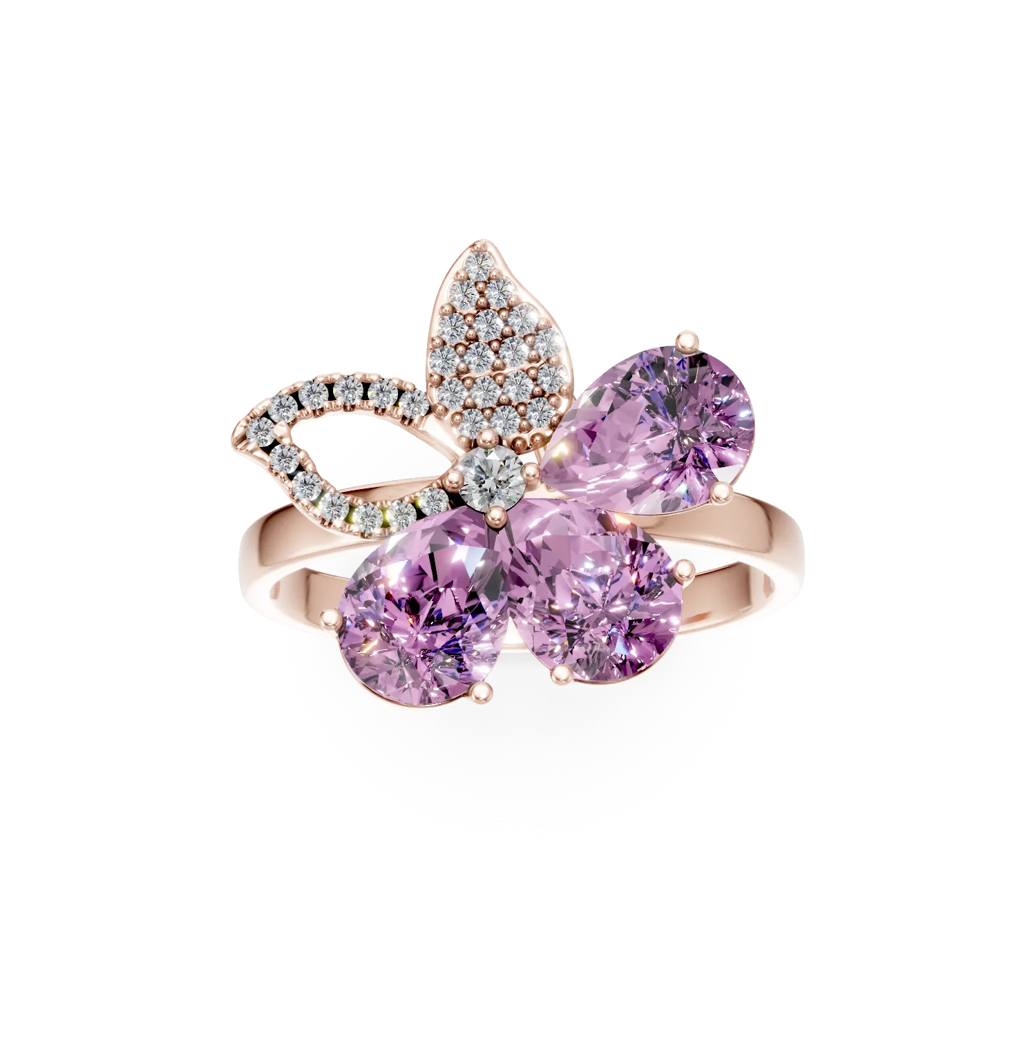 Rose gold flower ring with 3.3ct amethysts and 0.2ct diamonds