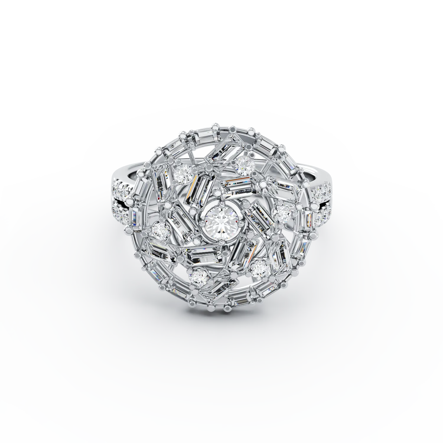 Okrągły pierścionek z białego złota z 1.09ct diamentami