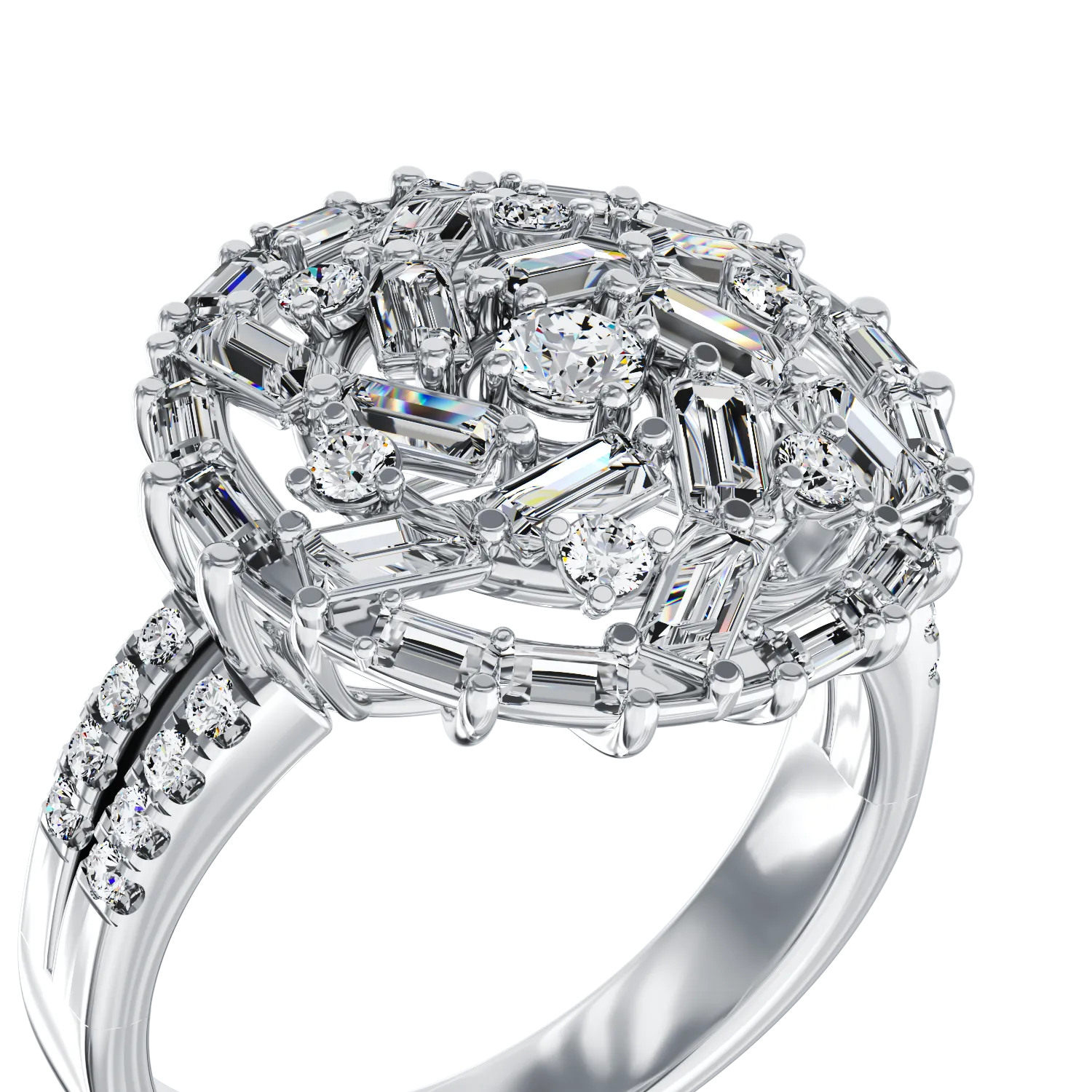 Okrągły pierścionek z białego złota z 1.09ct diamentami