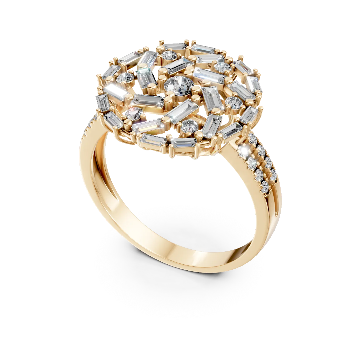 Yellow gold round ring with 1.1ct diamonds