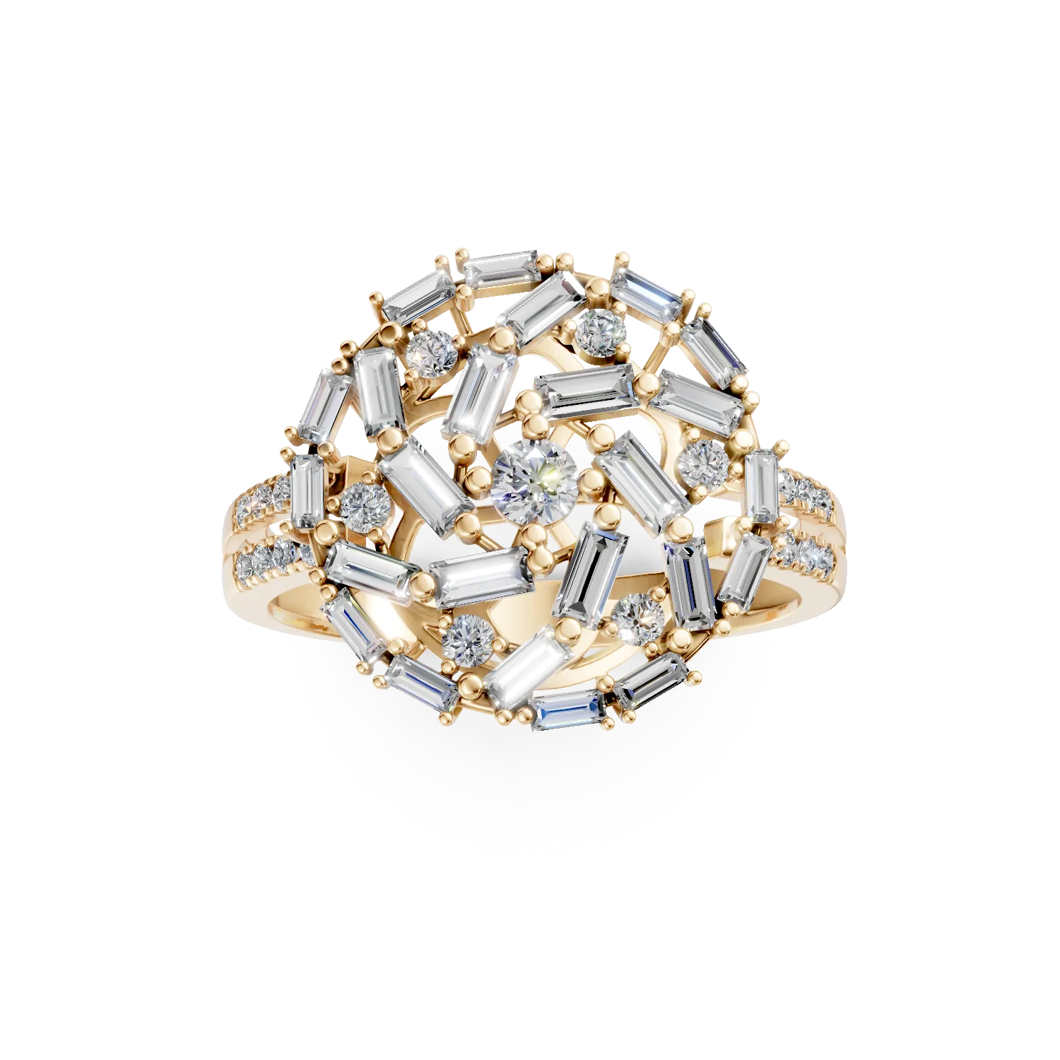 Yellow gold round ring with 1.1ct diamonds