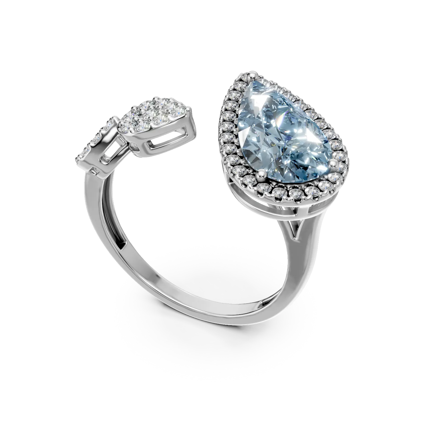 White gold geometric ring with 2.4ct blue topaz and 0.3ct diamonds