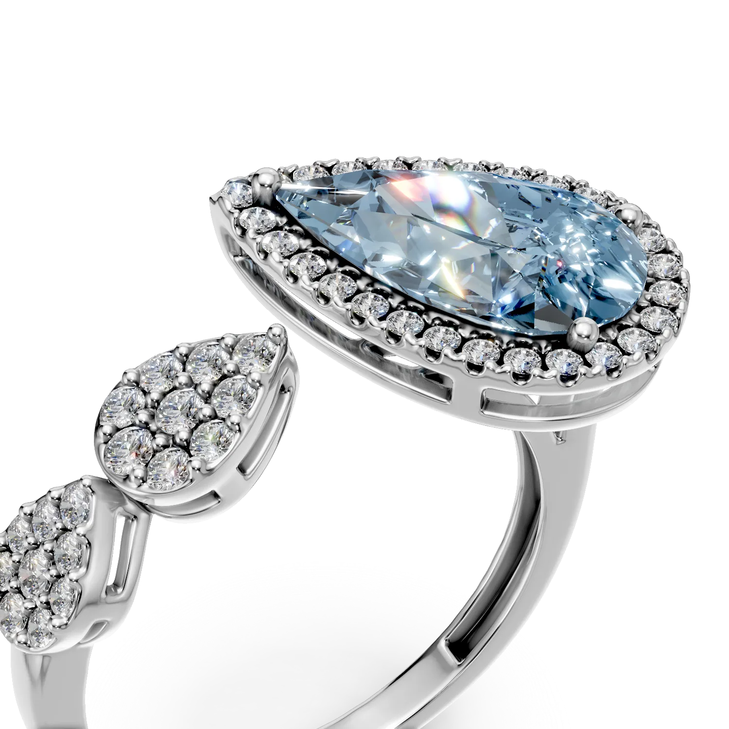 White gold geometric ring with 2.4ct blue topaz and 0.3ct diamonds