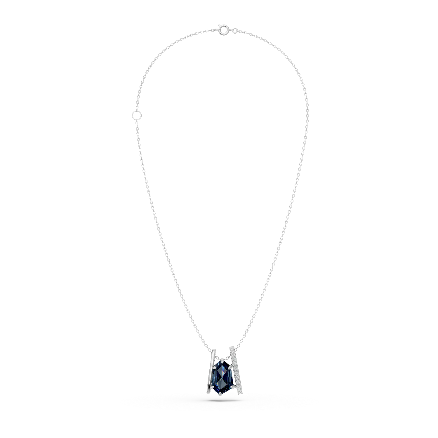 White gold geometric pendant necklace with 2.2ct london blue topaz and 0.1ct diamonds