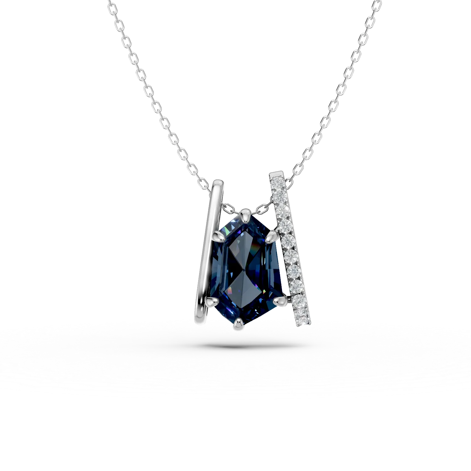 Teilor Lant cu pandantiv geometric din aur alb cu topaz london blue de 2.2ct si diamante de 0.1ct