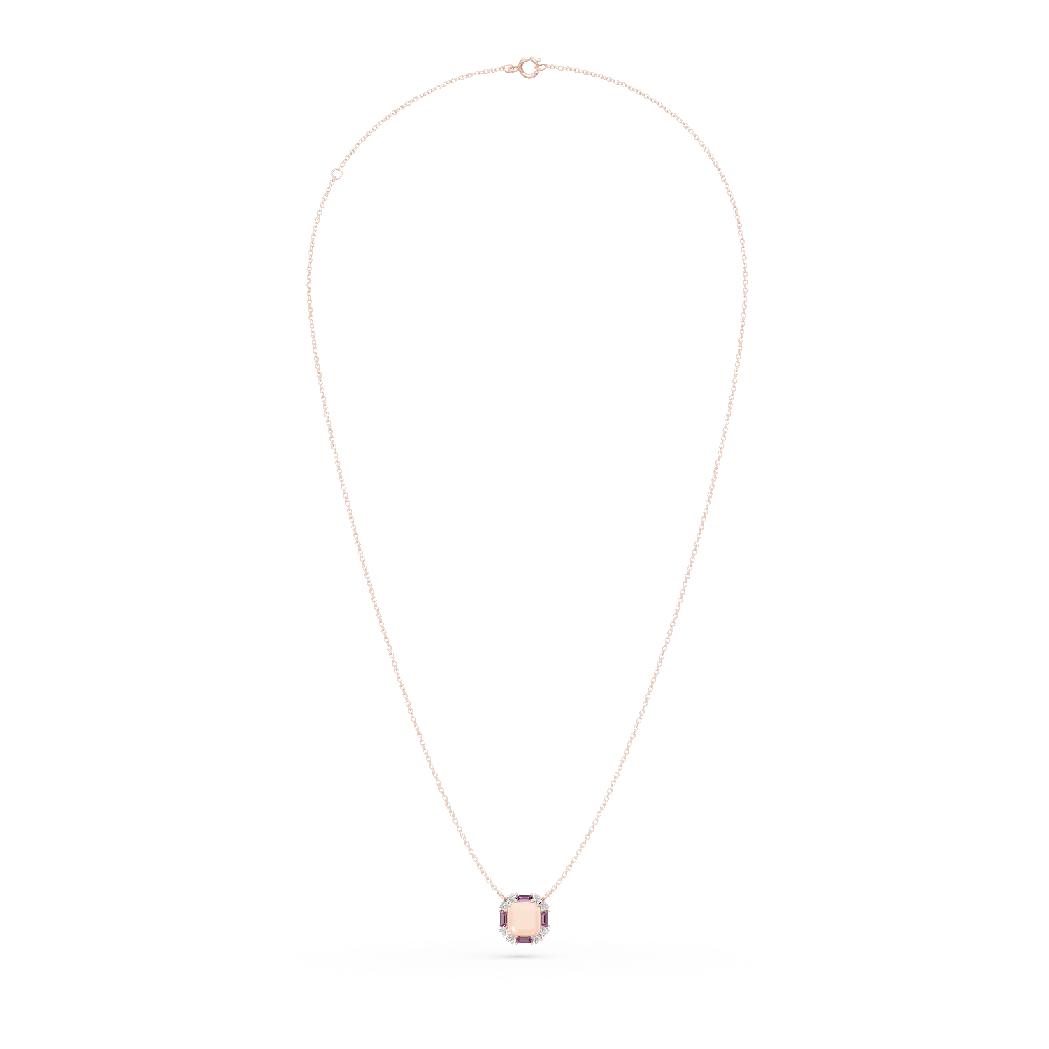 Rose gold geometric pendant necklace with 2.8ct precious and semi-precious stones
