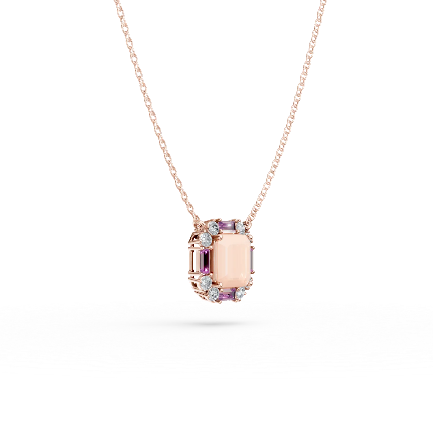 Rose gold geometric pendant necklace with 2.8ct precious and semi-precious stones