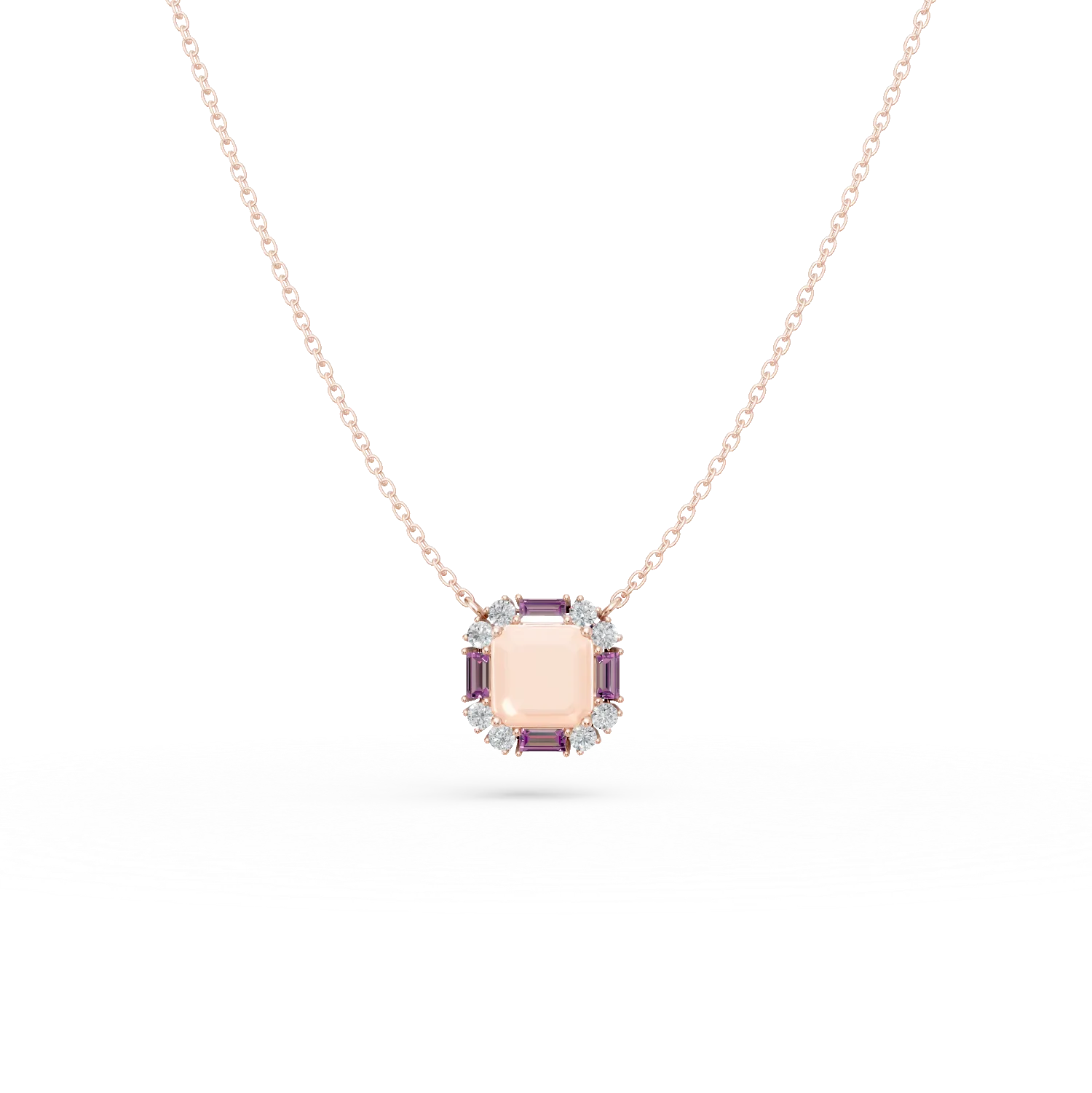 Lant cu pandantiv geometric din aur roz cu pietre pretioase si semipretioase de 2.8ct