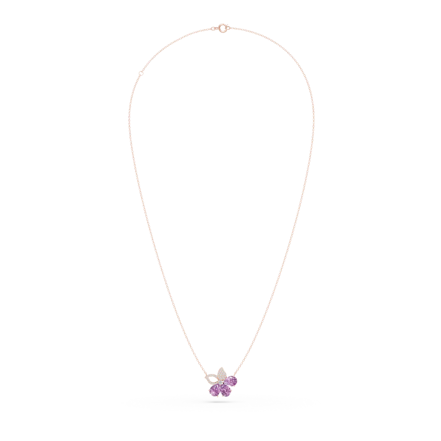 Rose gold flower pendant necklace with 3.4ct amethysts and 0.2ct diamonds