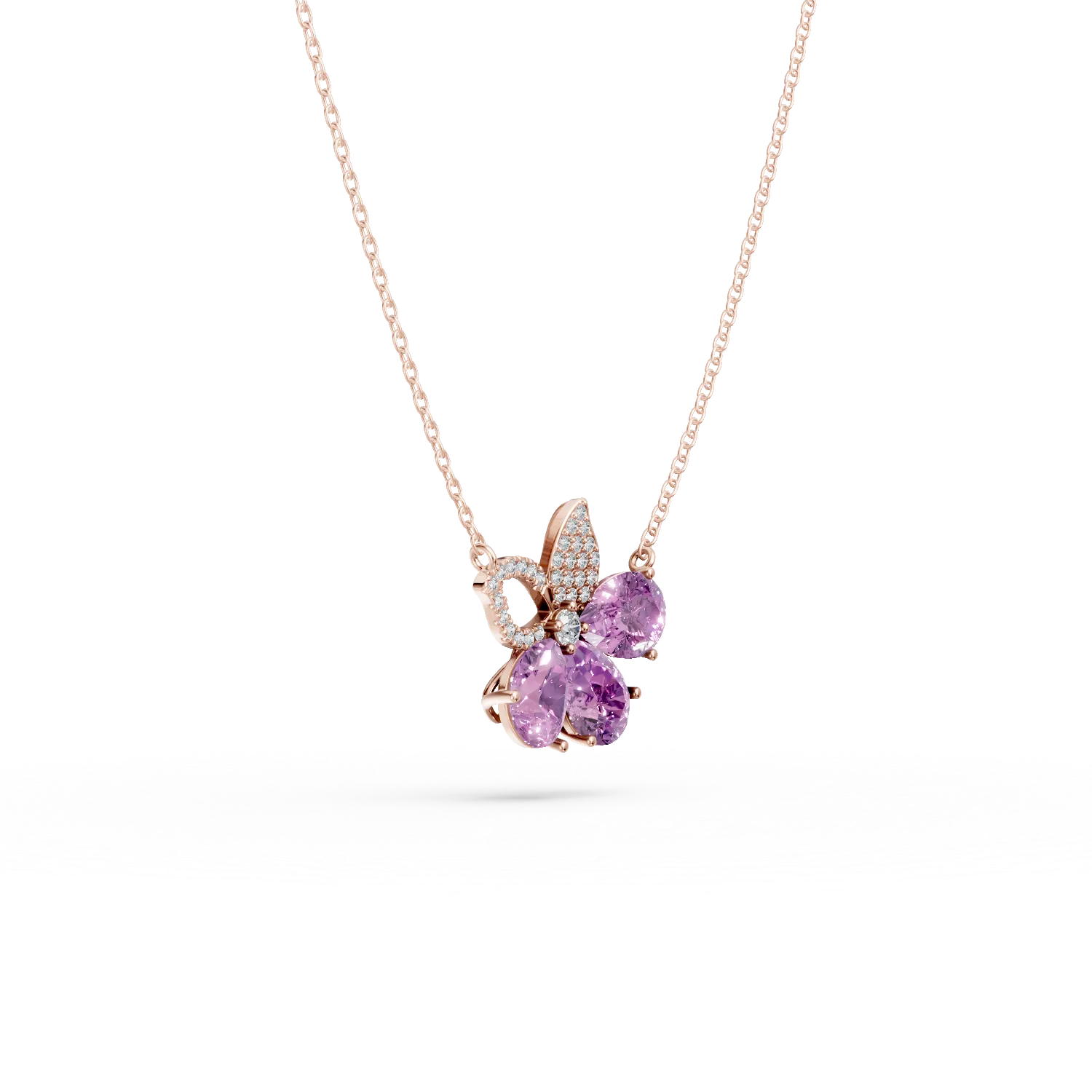 Rose gold flower pendant necklace with 3.4ct amethysts and 0.2ct diamonds