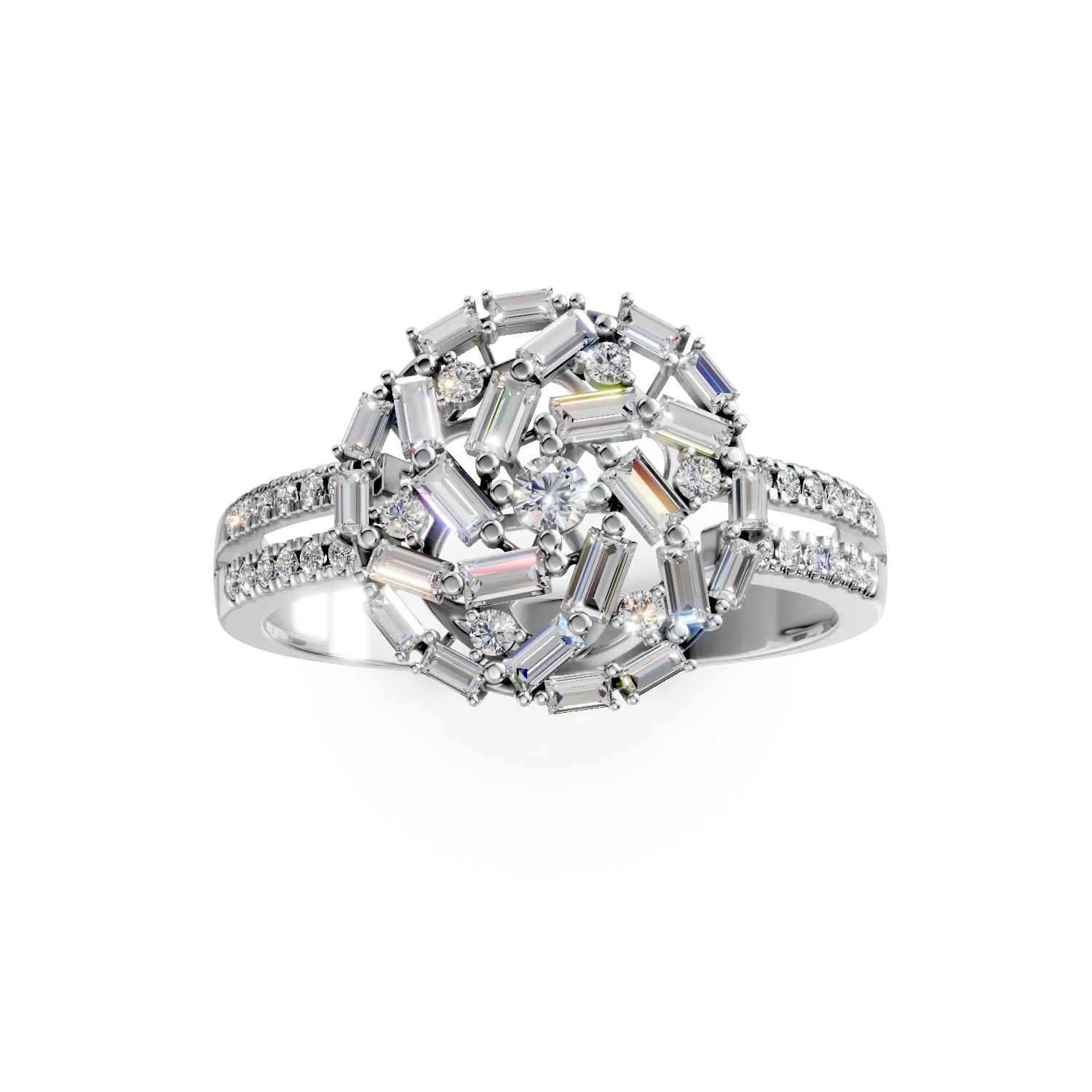 Pierścionek okrągły z białego złota z diamentami o masie 0.8ct