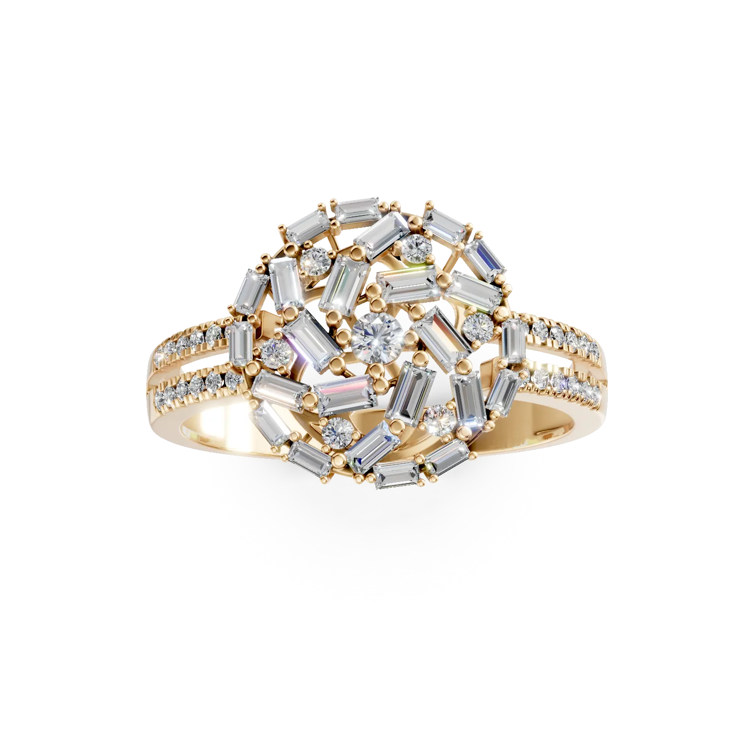 Pierścionek okrągły z żółtego złota z diamentami o masie 0.8ct