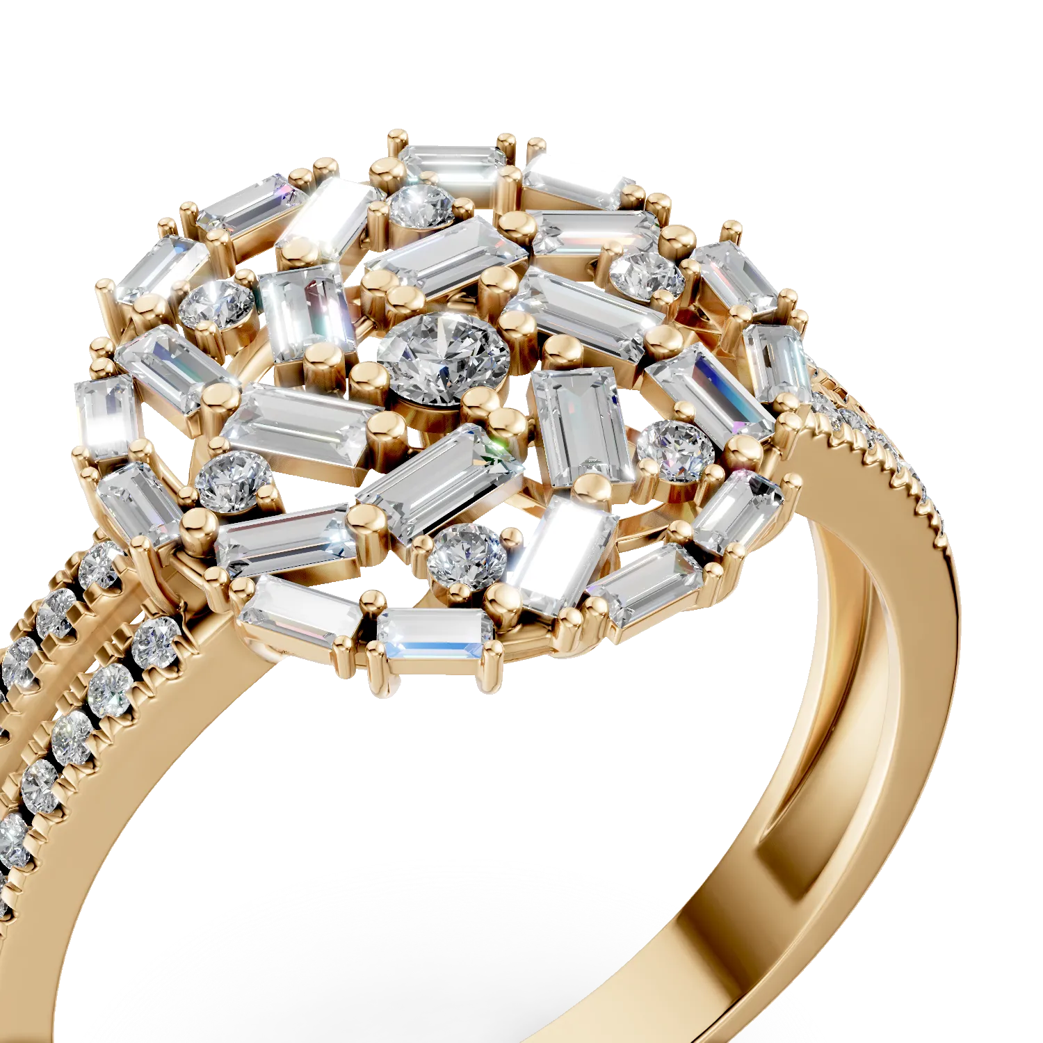 Pierścionek okrągły z żółtego złota z diamentami o masie 0.8ct