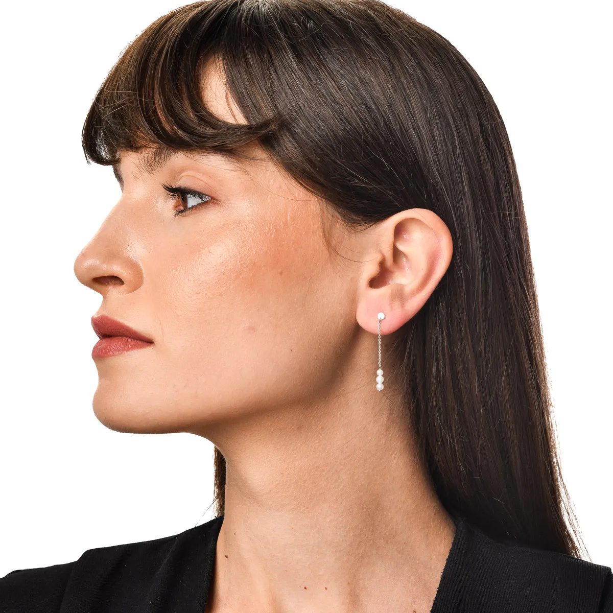 Дълги обеци с естествени перли в бяло злато