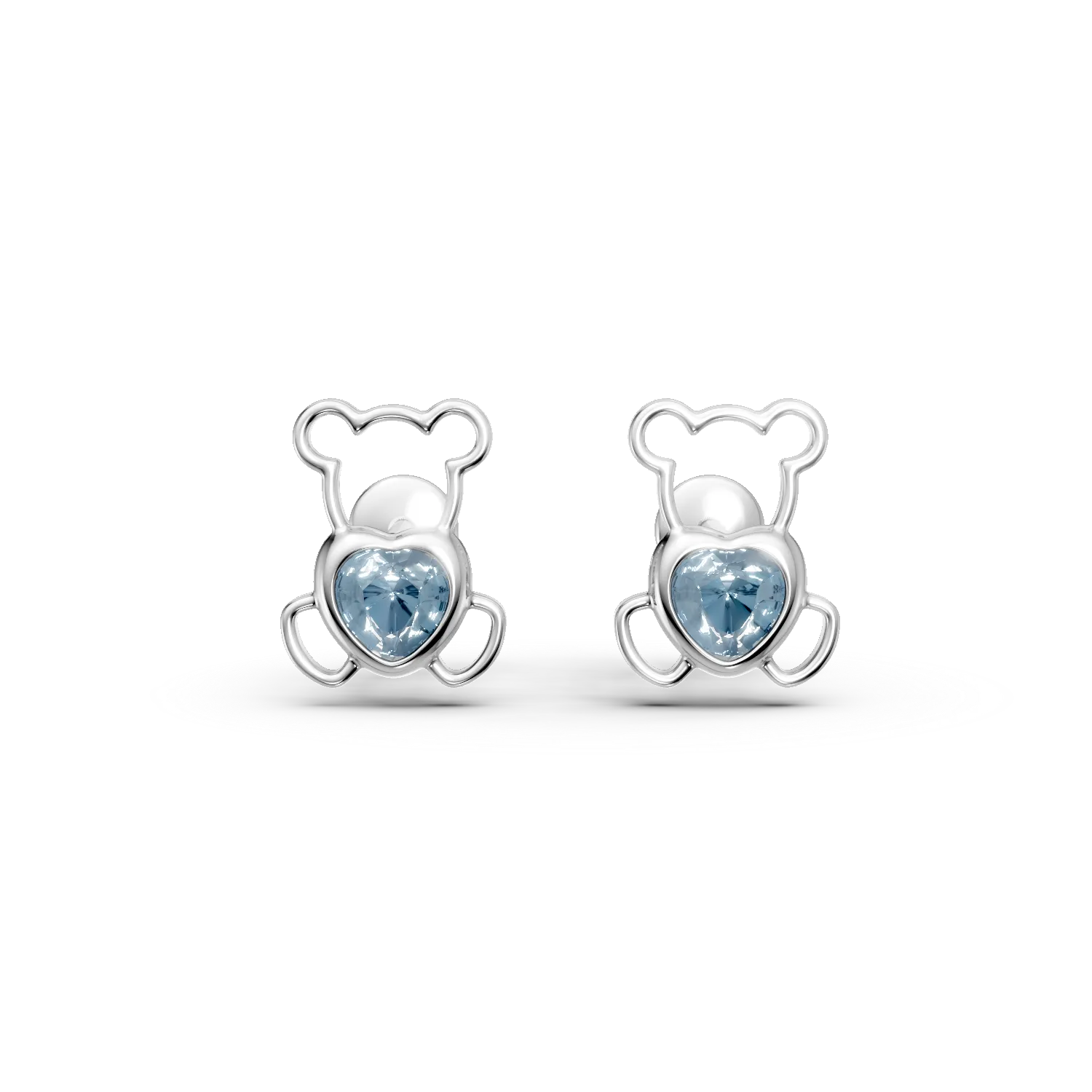 White gold teddy bear children's earrings with 0.2ct blue topaz-191496