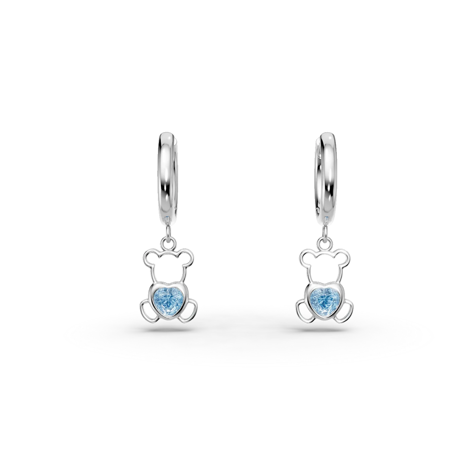 Cercei ursulet din aur alb cu topaze albastre de 0.3ct pentru copii-191497
